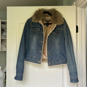 ABERCROMBIE & Fitch blue denim fur jacket M (fits a small)